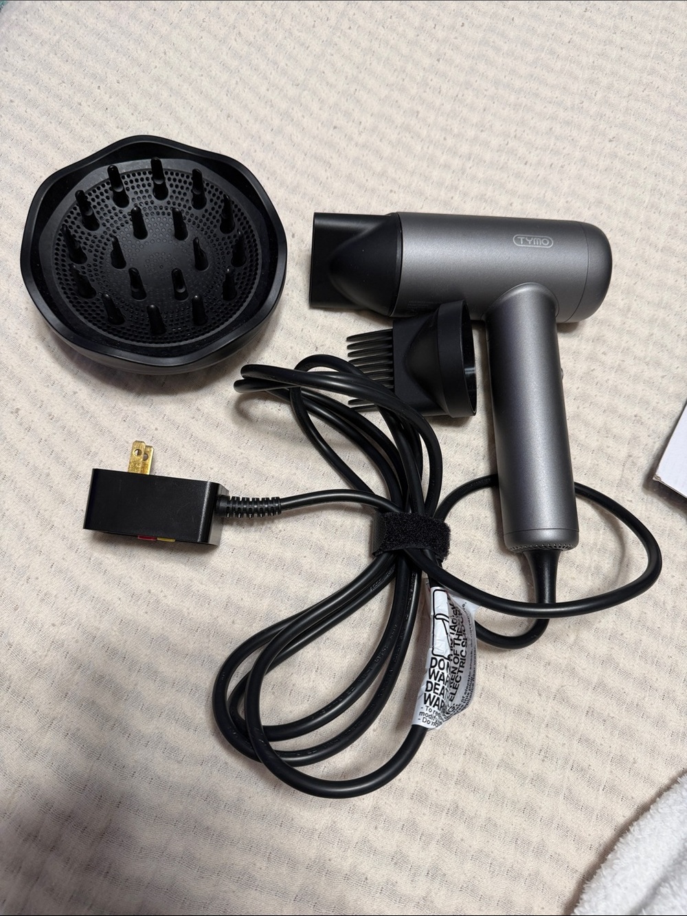 Matte Gray Hair Dryer with Diffuser - Black Attachment Included